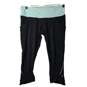 Lululemon‎ Wunder Under High Rise Crop Leggings Black Mint Green Size 10